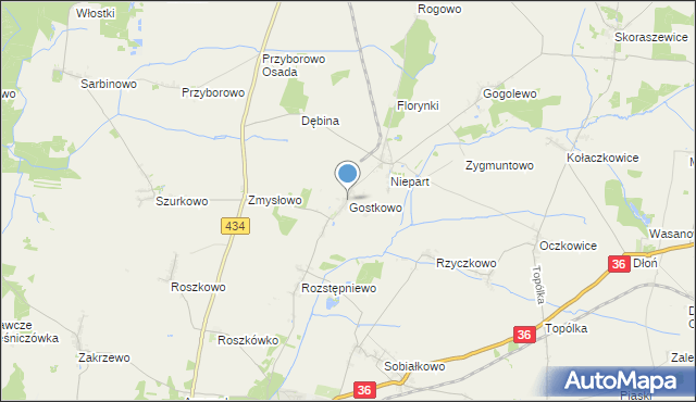 mapa Gostkowo, Gostkowo gmina Miejska Górka na mapie Targeo